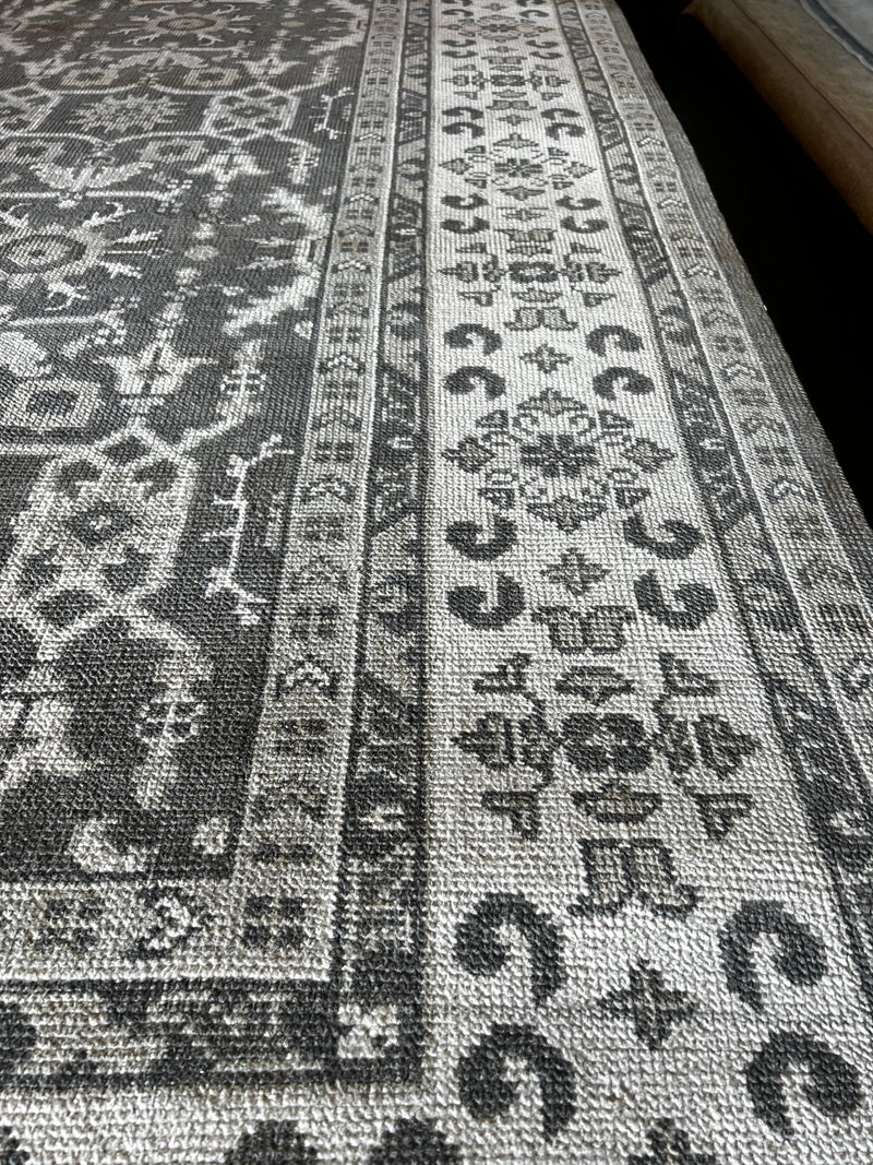 Norma Kamali 9.9x14 Grey and Ivory Hand-Knotted Oushak Rug | Banana Manor Rug Factory Outlet