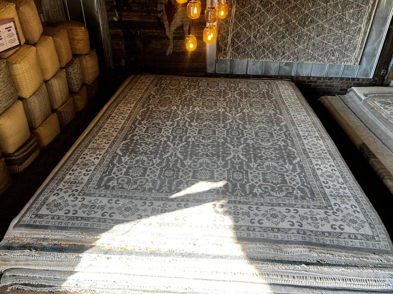 Norma Kamali 9.9x14 Grey and Ivory Hand-Knotted Oushak Rug | Banana Manor Rug Factory Outlet