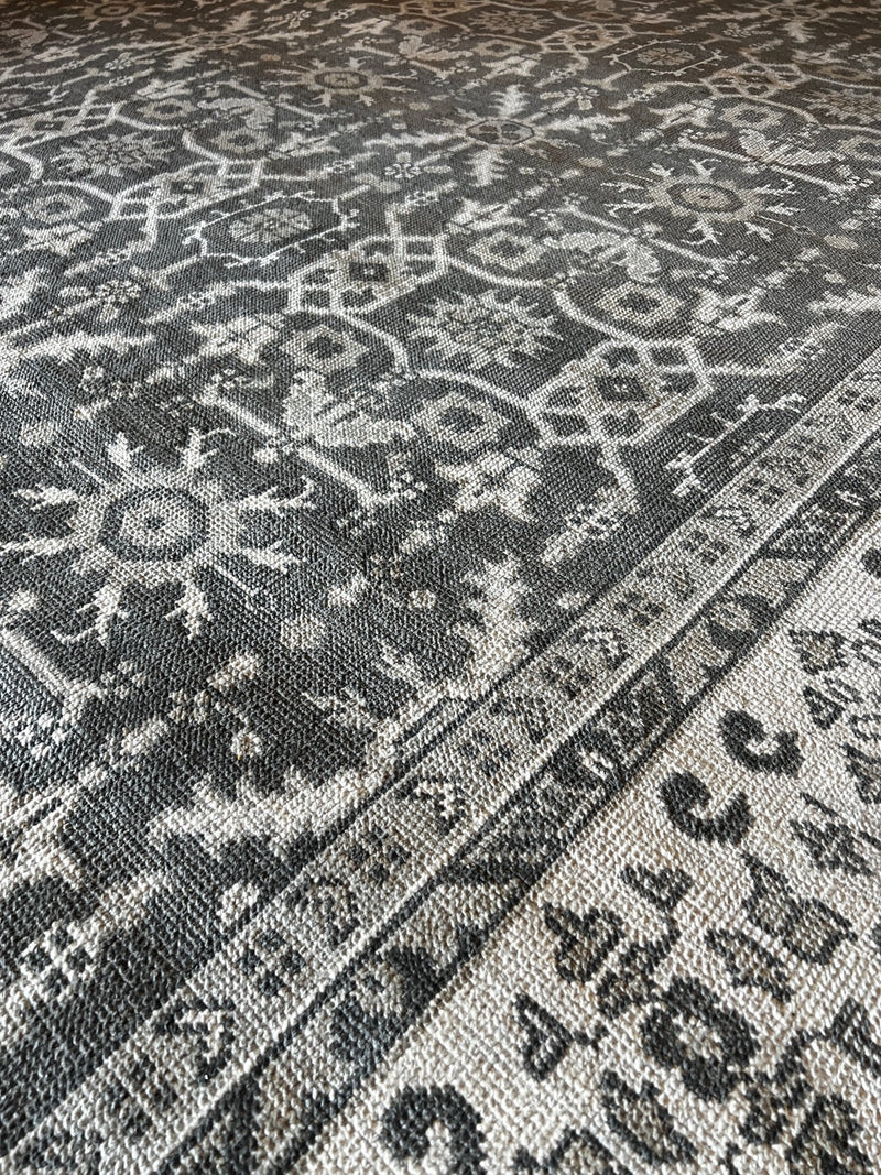 Norma Kamali 9.9x14 Grey and Ivory Hand-Knotted Oushak Rug | Banana Manor Rug Factory Outlet