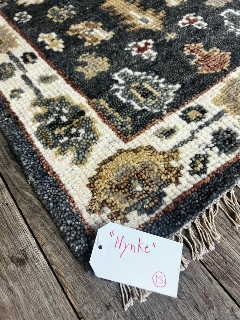 "Nynkey" Dark Blue and Cream Hand-Knotted Oushak Sample 8x10 | Banana Manor Rug Company