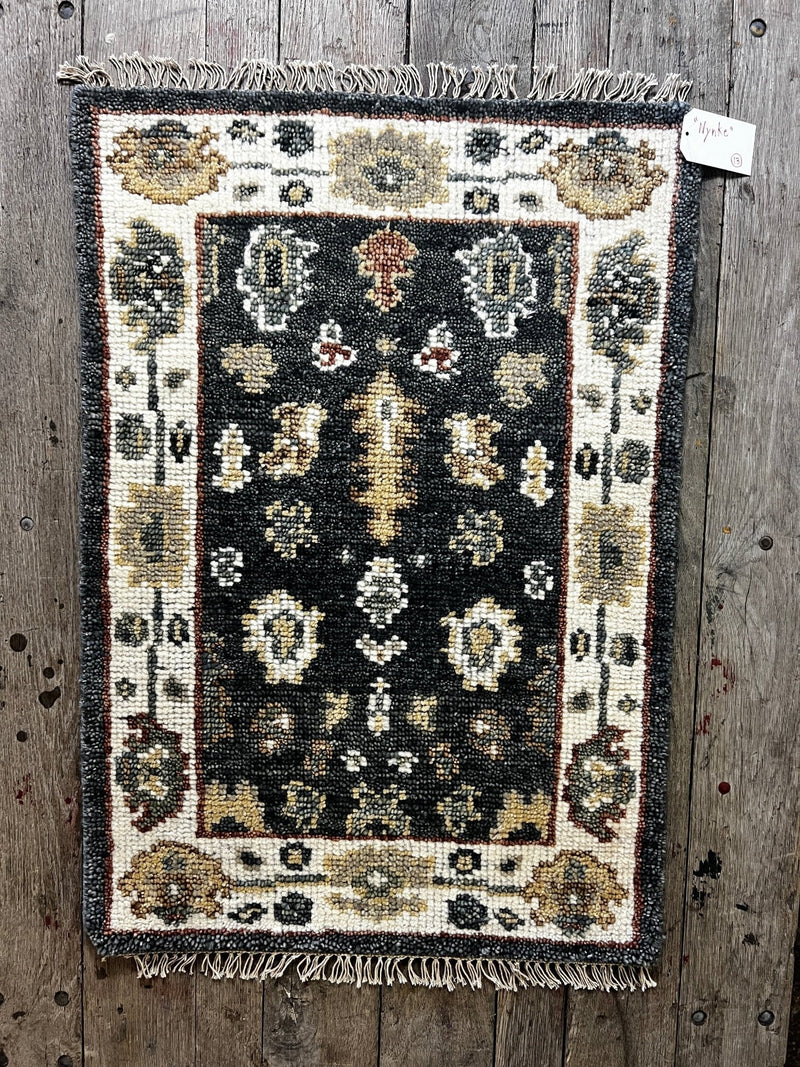 "Nynkey" Dark Blue and Cream Hand-Knotted Oushak Sample 8x10 | Banana Manor Rug Company