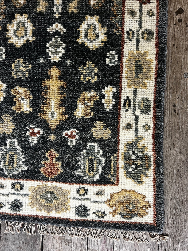 "Nynkey" Dark Blue and Cream Hand-Knotted Oushak Sample 8x10 | Banana Manor Rug Company