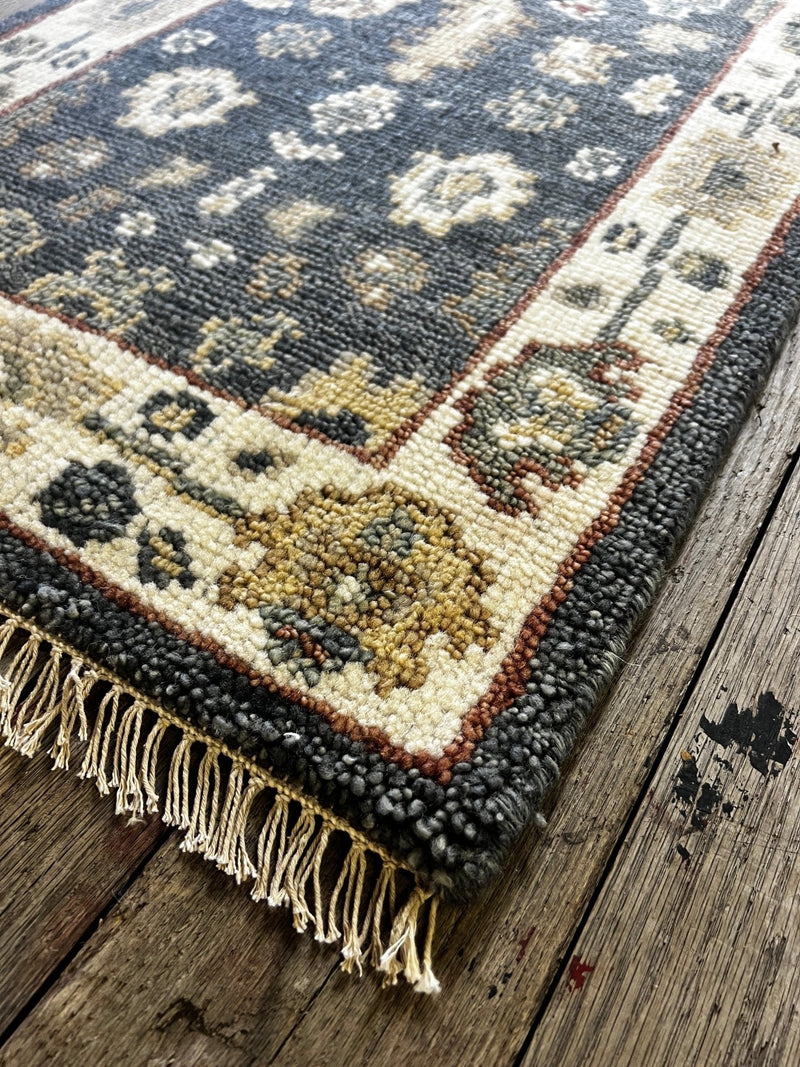 "Nynkey" Dark Blue and Cream Hand-Knotted Oushak Sample 8x10 | Banana Manor Rug Company