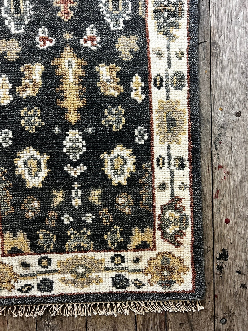 "Nynkey" Dark Blue and Cream Hand-Knotted Oushak Sample 8x10 | Banana Manor Rug Company