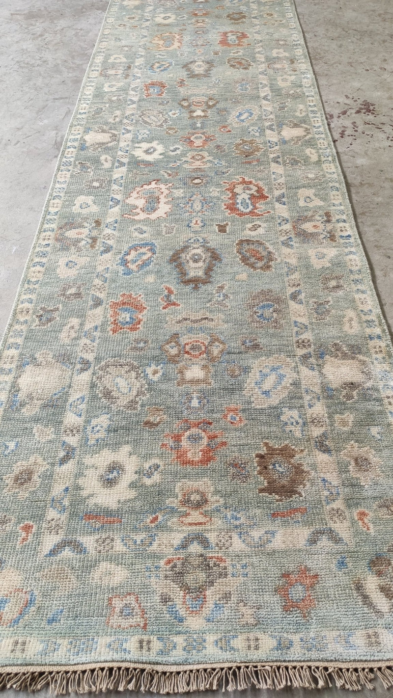 Odessa 3x18 Aqua Blue Hand-Knotted Oushak Runner | Banana Manor Rug Company