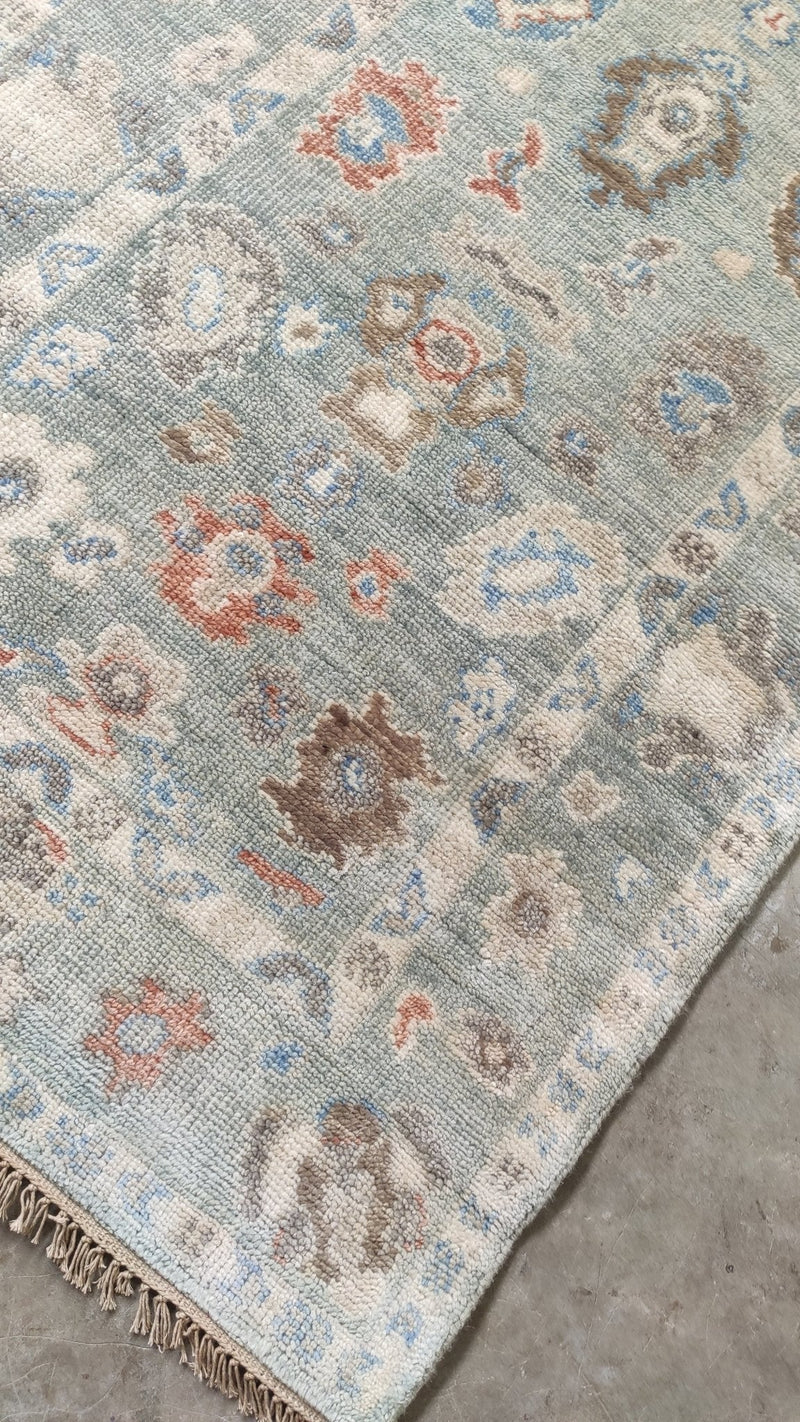 Odessa 3x18 Aqua Blue Hand-Knotted Oushak Runner | Banana Manor Rug Company