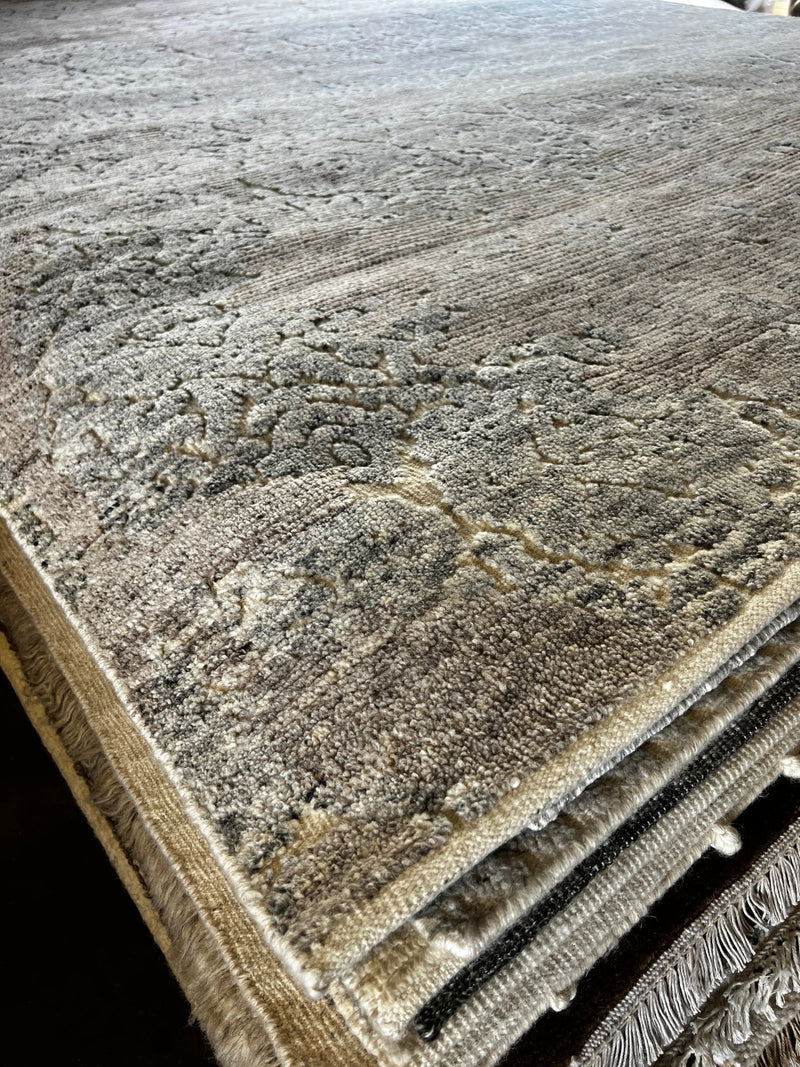 Oleg Taktarov Hand-Knotted Modern Abstract Rug Silver and Brown 9.3x12 | Banana Manor Rug Company