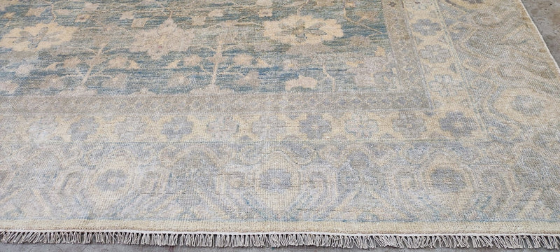 Olga Antonova Hand-Knotted Oushak Rug Aqua and Silver 10x14 | Banana Manor Rug Company