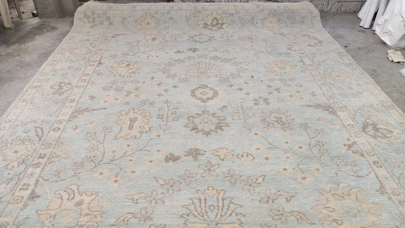 Olivette 9x12 Aqua Blue Hand-Knotted Oushak Rug | Banana Manor Rug Company