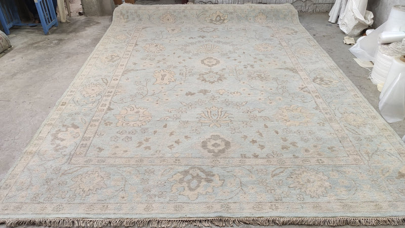 Olivette 9x12 Aqua Blue Hand-Knotted Oushak Rug | Banana Manor Rug Company