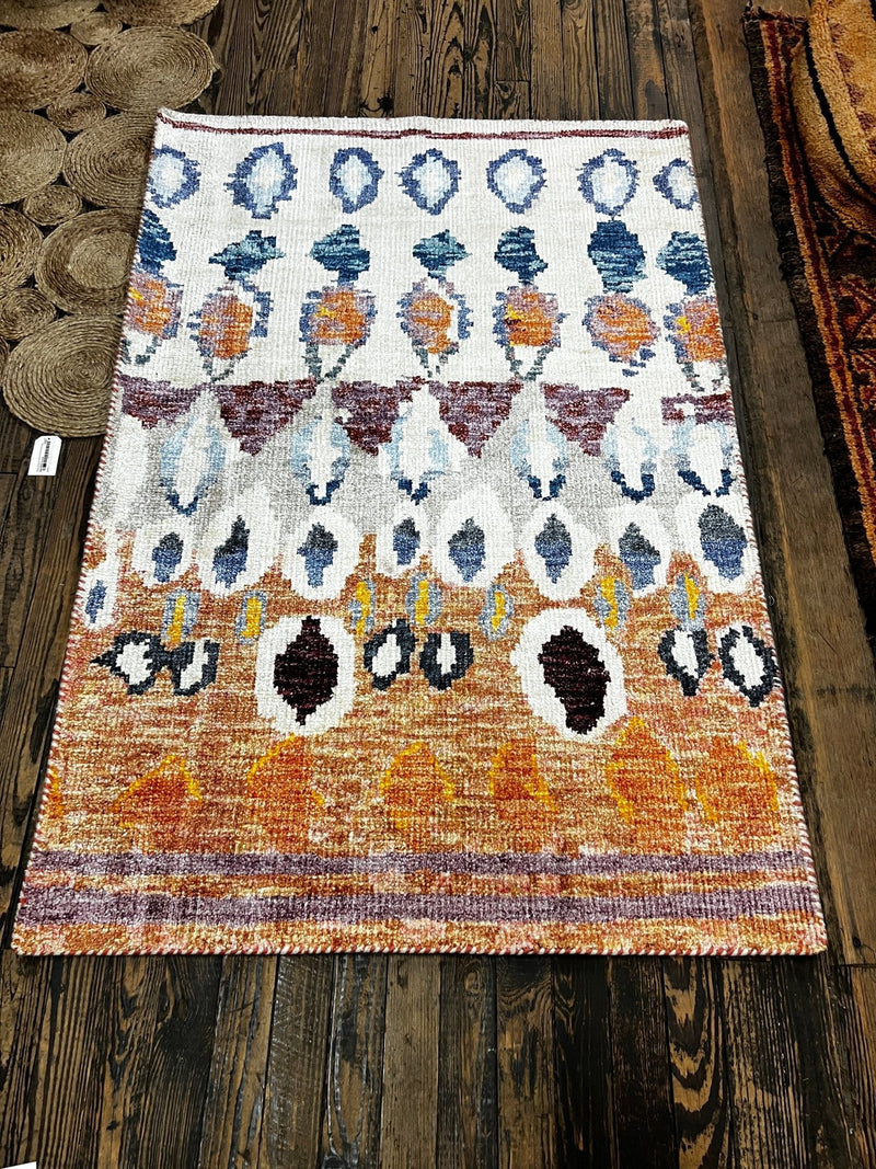 Oscar Kightley Hand-Knotted Ivory Multi-Colored Modern (Various Sizes) | Banana Manor Rug Company