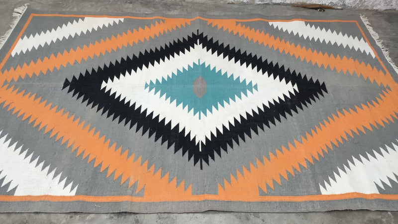 Paco 6.6x10.9 Multi-Colored Geometric Handwoven Durrie Rug | Banana Manor Rug Company