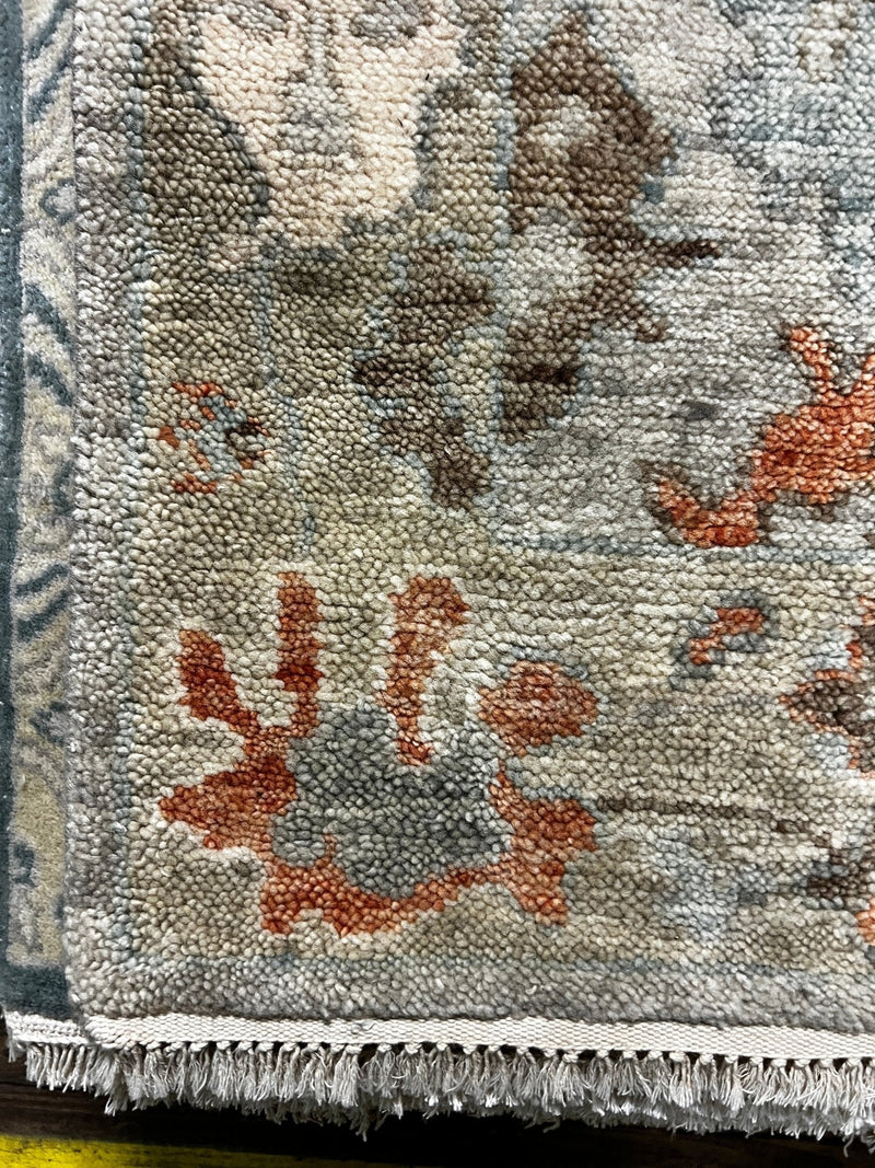 Paisley 2.6x14 Hand-Knotted Tan and Rust Oushak Runner | Banana Manor Rug Factory Outlet