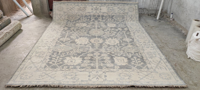 Paloma Contreras Grey and Ivory Hand-Knotted Oushak Rug 8x10 | Banana Manor Rug Company