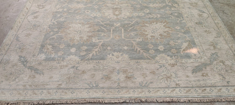 Paloma Picasso 9x11.9 Aqua and Tan Hand-Knotted Oushak Rug | Banana Manor Rug Company