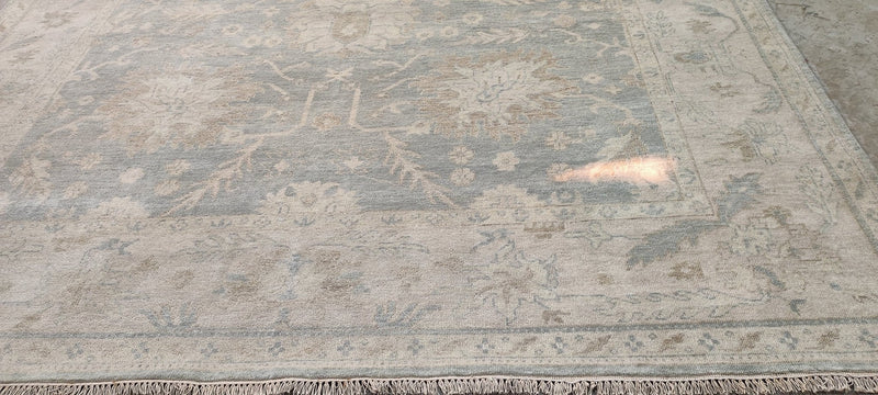 Paloma Picasso 9x11.9 Aqua and Tan Hand-Knotted Oushak Rug | Banana Manor Rug Company