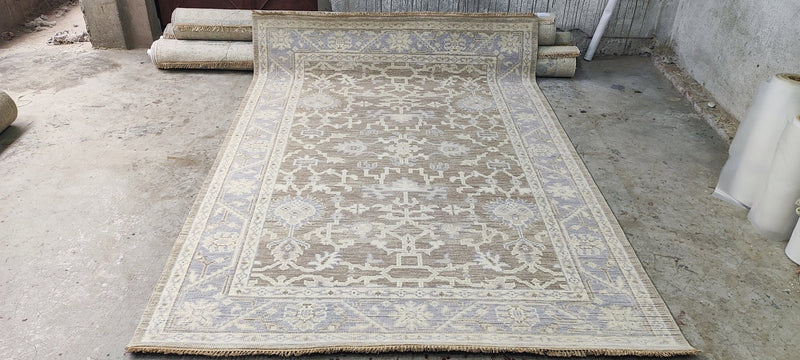 Pamela O'Brien Silver and Grey Hand-Knotted Oushak Rug 6x8.9 | Banana Manor Rug Company