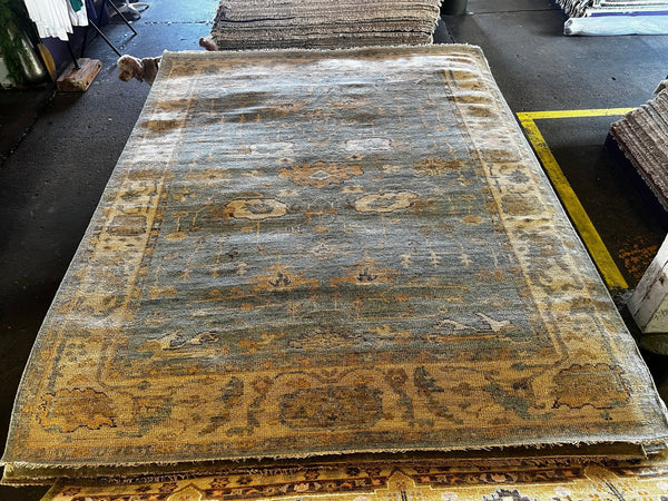 Pamela Shamshiri 8x10 Light Blue and Tan Hand-Knotted Oushak Rug | Banana Manor Rug Factory Outlet