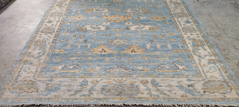 Pamela Shamshiri Light Blue and Tan Hand-Knotted Oushak Rug 8x10 | Banana Manor Rug Company