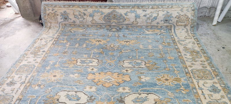 Pamela Shamshiri Light Blue and Tan Hand-Knotted Oushak Rug 8x10 | Banana Manor Rug Company