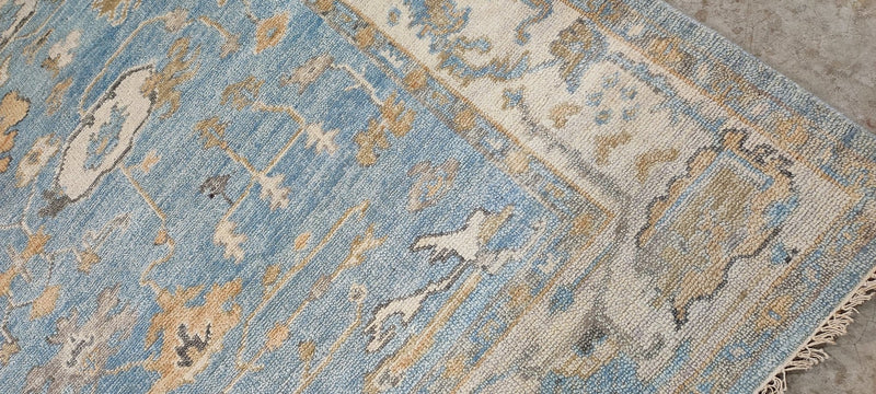 Pamela Shamshiri Light Blue and Tan Hand-Knotted Oushak Rug 8x10 | Banana Manor Rug Company