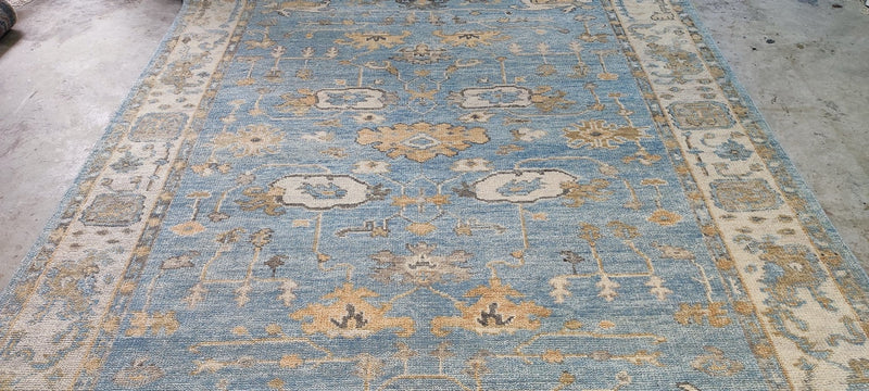 Pamela Shamshiri Light Blue and Tan Hand-Knotted Oushak Rug 8x10 | Banana Manor Rug Company