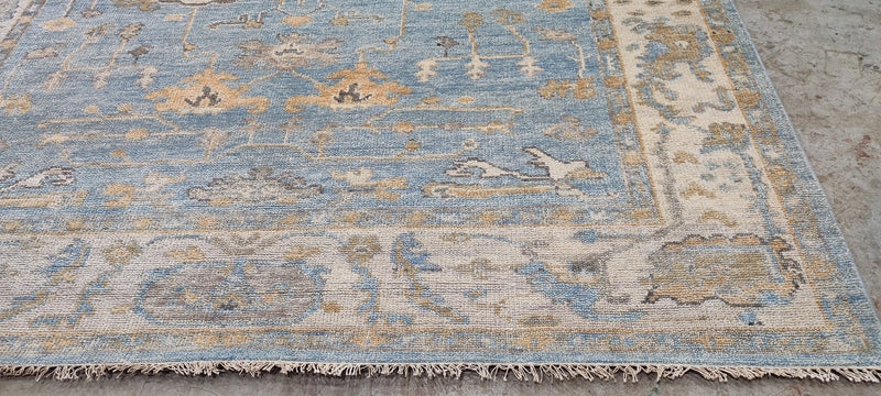 Pamela Shamshiri Light Blue and Tan Hand-Knotted Oushak Rug 8x10 | Banana Manor Rug Company