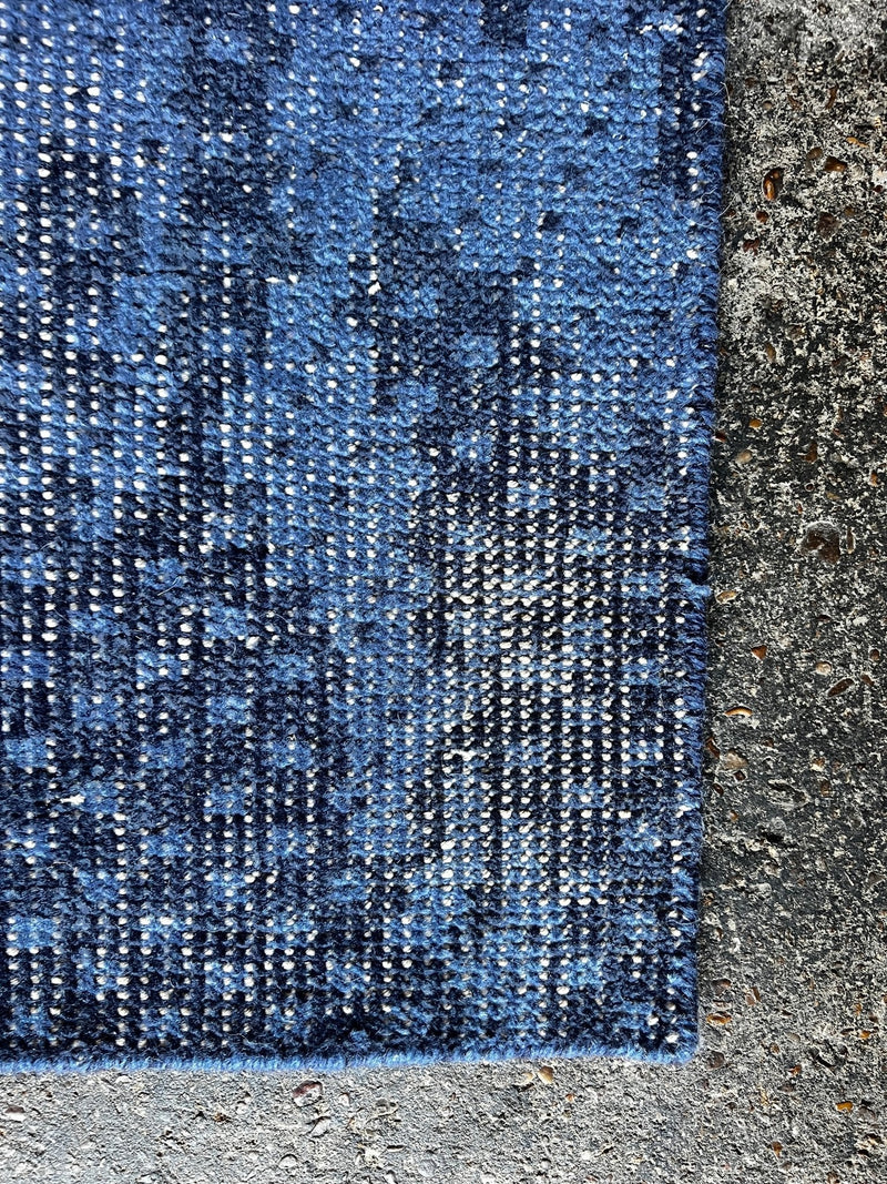 Paolo Rotondo 2.6x8 Hand-Knotted Modern Blue Abstract Runner | Banana Manor Rug Factory Outlet