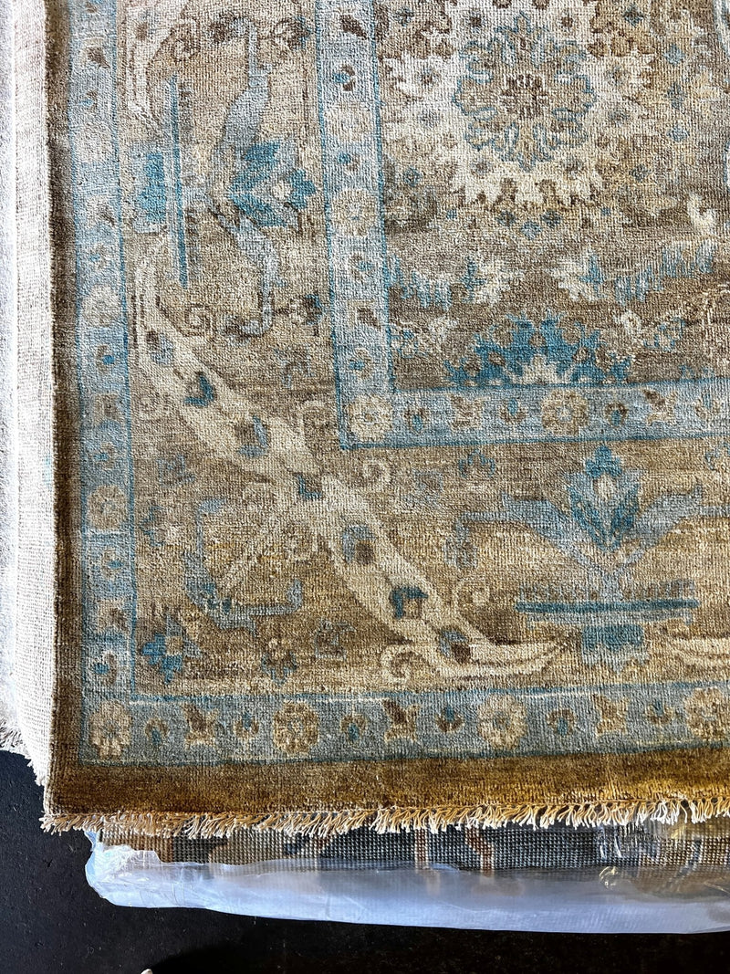 Paris Hilton 10x14 Light Brown and Light Blue Hand-Knotted Oushak Rug | Banana Manor Rug Company