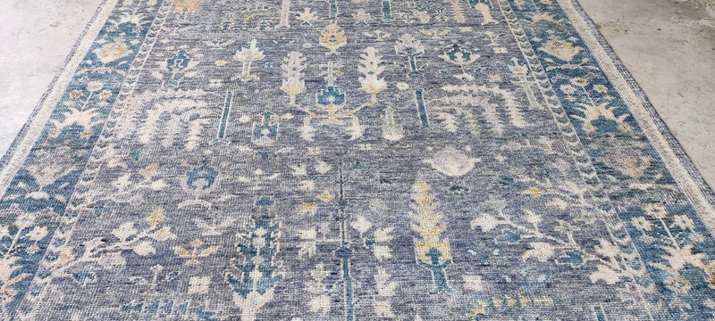 Parrish Cameron Grey and Blue Hand-Knotted Oushak Rug 8x10 | Banana Manor Rug Company