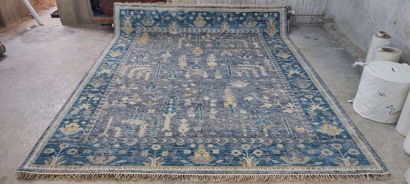 Parrish Cameron Grey and Blue Hand-Knotted Oushak Rug 8x10 | Banana Manor Rug Company