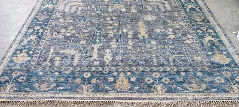 Parrish Cameron Grey and Blue Hand-Knotted Oushak Rug 8x10 | Banana Manor Rug Company