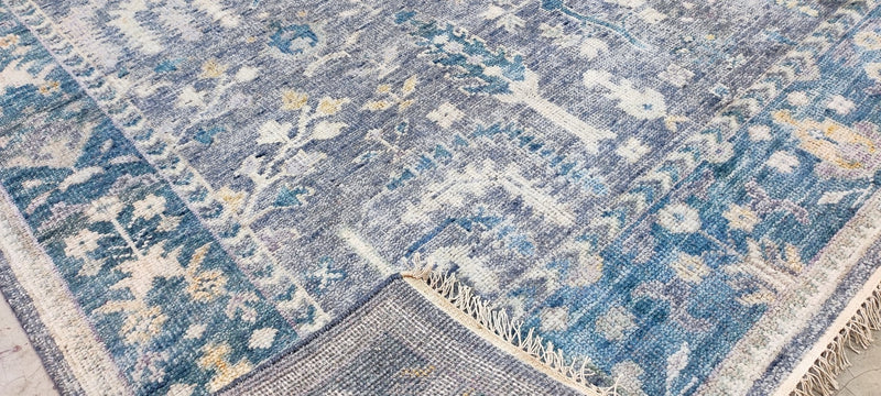 Parrish Cameron Grey and Blue Hand-Knotted Oushak Rug 8x10 | Banana Manor Rug Company