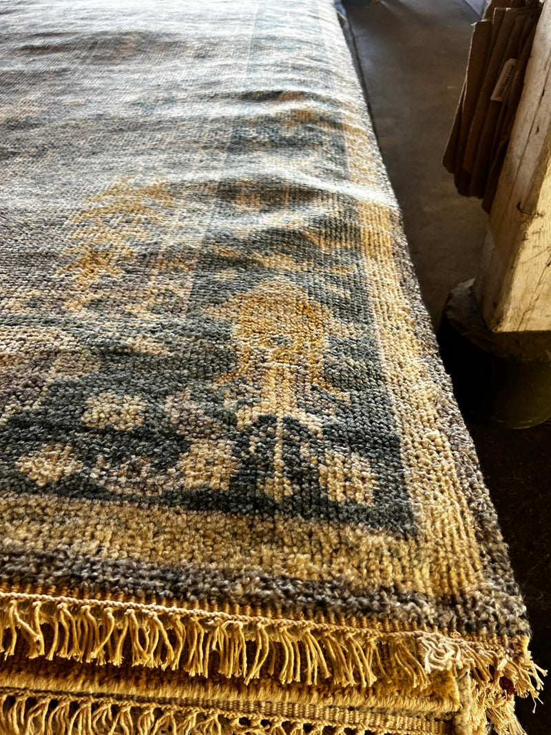 Parrish Cameron Grey and Blue Hand-Knotted Oushak Rug 8x10 | Banana Manor Rug Factory Outlet