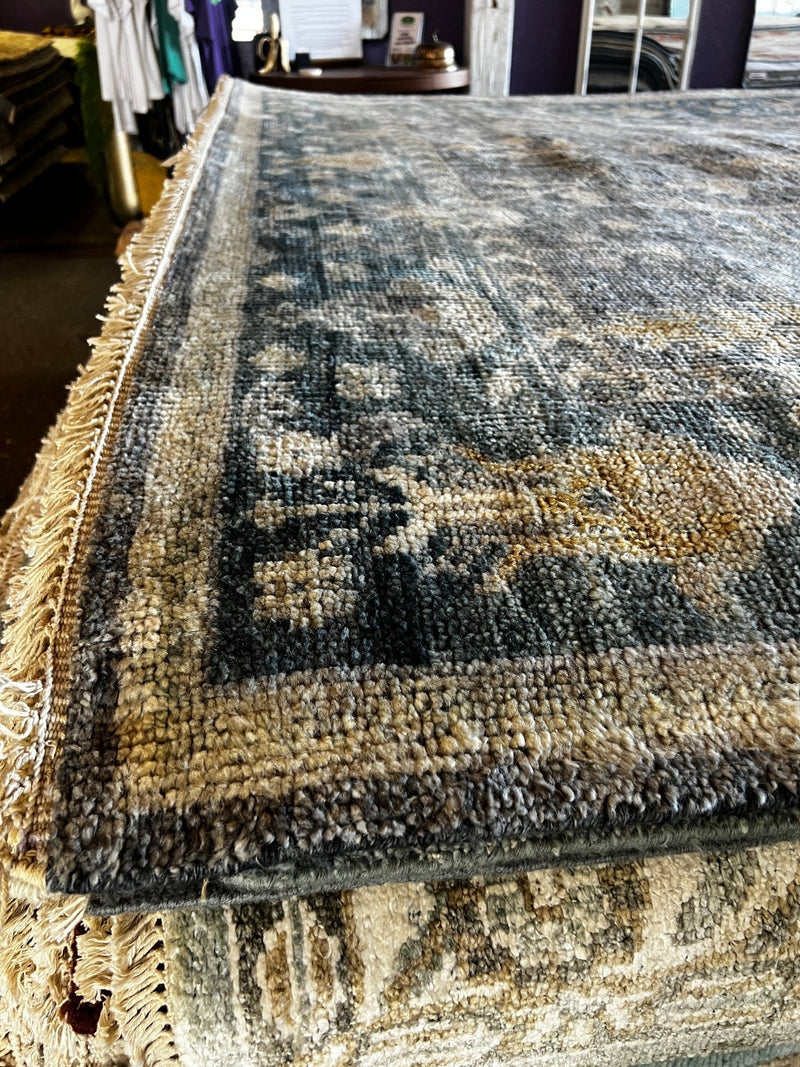 Parrish Cameron Grey and Blue Hand-Knotted Oushak Rug 8x10 | Banana Manor Rug Factory Outlet