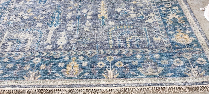 Parrish Cameron Grey and Blue Hand-Knotted Oushak Rug 8x10 | Banana Manor Rug Company