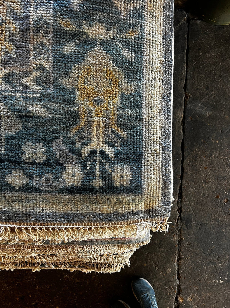 Parrish Cameron Grey and Blue Hand-Knotted Oushak Rug 8x10 | Banana Manor Rug Factory Outlet