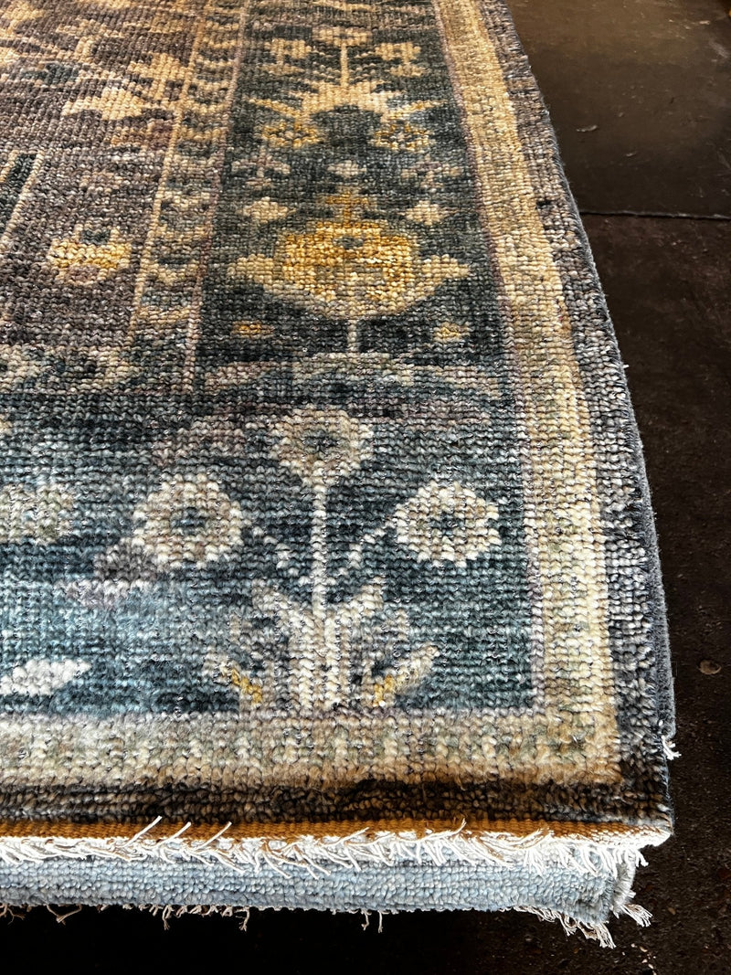 Parrish Cameron Grey and Blue Hand-Knotted Oushak Rug 8x10 | Banana Manor Rug Factory Outlet