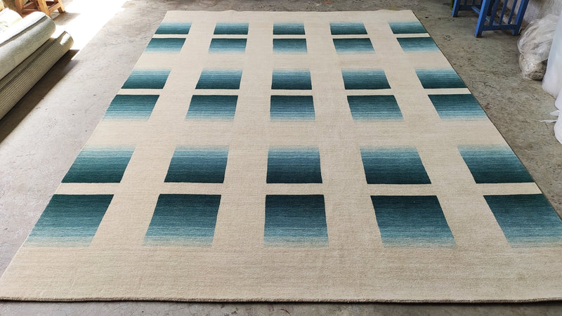 Patti 8x11 Ivory and Blue Handwoven Modern Rug | Banana Manor Rug Company