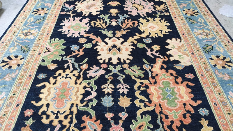 Paulette 9x12 Dark Blue Hand-Knotted Oushak Rug | Banana Manor Rug Company