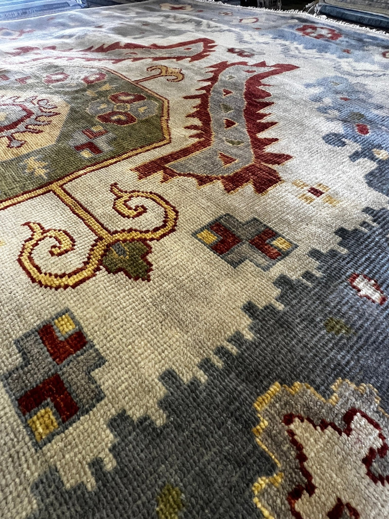 Paulina Andreeva 9x12 Hand-Knotted Oushak Rug Light Blue and Tan | Banana Manor Rug Factory Outlet