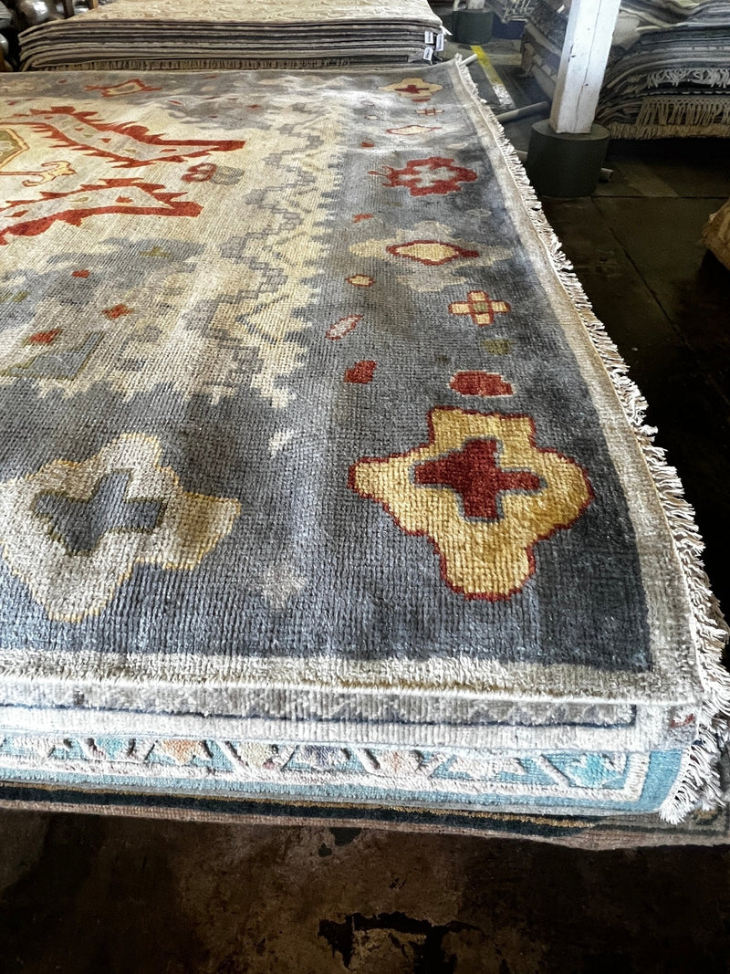 Paulina Andreeva 9x12 Hand-Knotted Oushak Rug Light Blue and Tan | Banana Manor Rug Factory Outlet