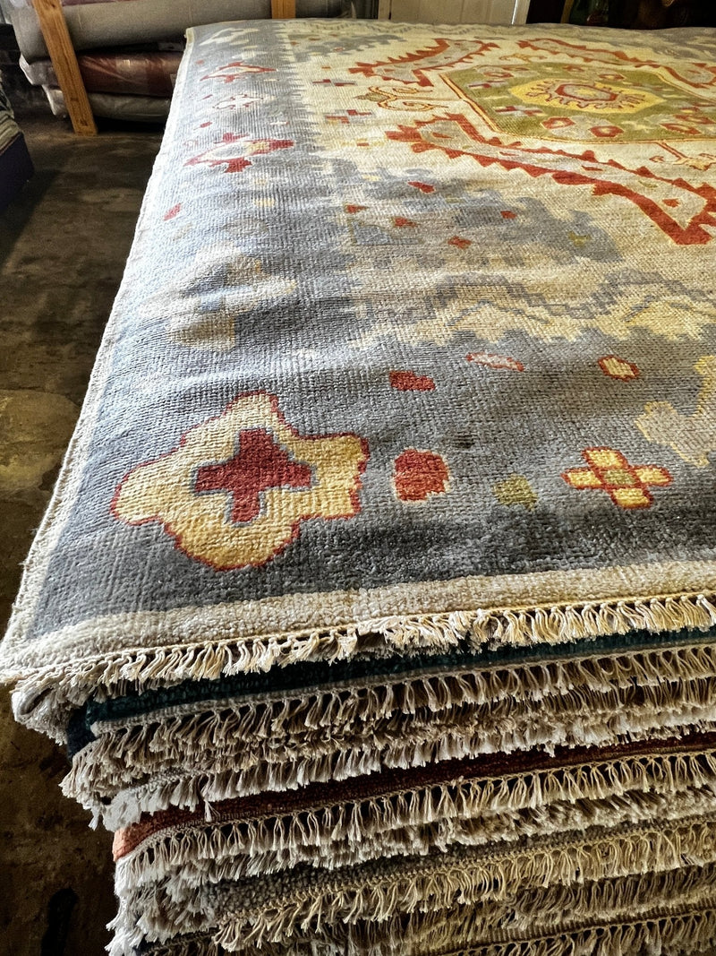 Paulina Andreeva 9x12 Hand-Knotted Oushak Rug Light Blue and Tan | Banana Manor Rug Factory Outlet