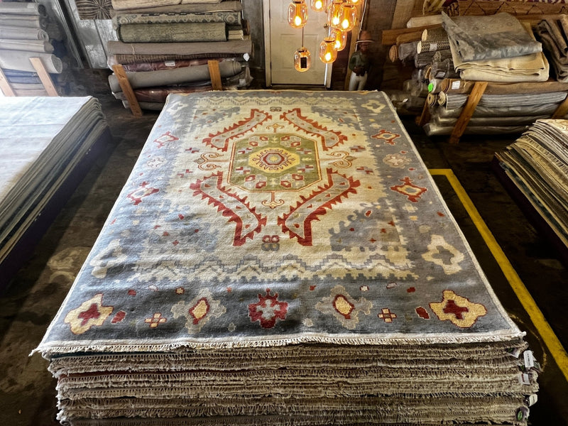 Paulina Andreeva 9x12 Hand-Knotted Oushak Rug Light Blue and Tan | Banana Manor Rug Factory Outlet