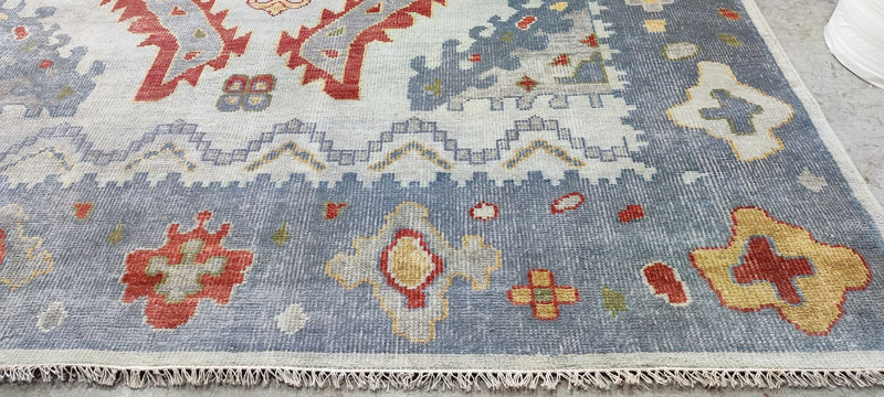 Paulina Andreeva Hand-Knotted Oushak Rug Light Blue and Tan 9x12 | Banana Manor Rug Company