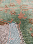 Pearl LeBlanc 8x10 Green and Light Brown Hand-Knotted Oushak Rug | Banana Manor Rug Company