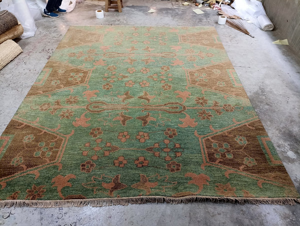 Pearl LeBlanc 8x10 Green and Light Brown Hand-Knotted Oushak Rug | Banana Manor Rug Company