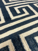 PeeWee 5.3x7.9 Ivory and Blue Geometric Greek Key Durrie Rug | Banana Manor Rug Company