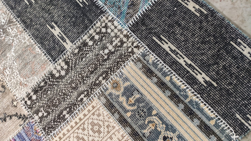 Peony 8.9x12 Blue and Grey Hand-Knotted Oushak Patchwork Rug | Banana Manor Rug Company