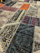 Peony 8.9x12 Blue and Grey Hand-Knotted Oushak Patchwork Rug | Banana Manor Rug Company